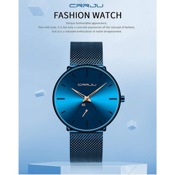 FIZILI Mens Thin Minimalist Waterproof Steel Mesh Band Wrist Watch - Picture 9 of 9